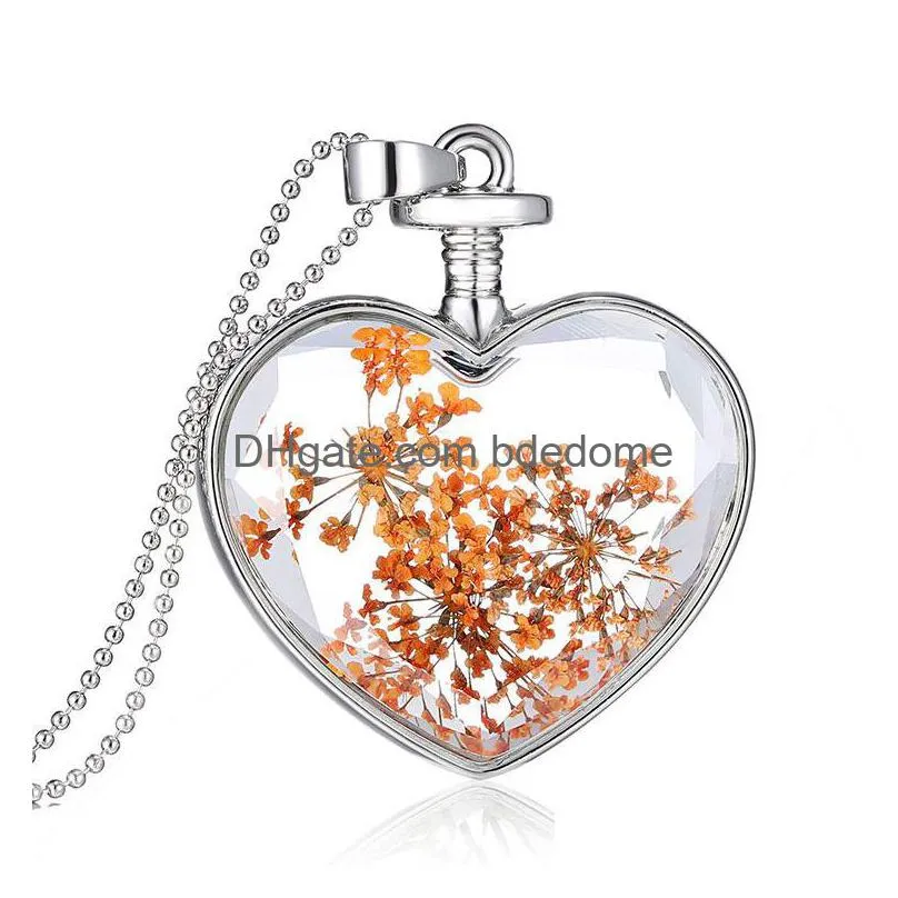 fashion dried flowers plant specimen bottle glass necklaces & love heart pendants for women glass bottle locket party jewelry