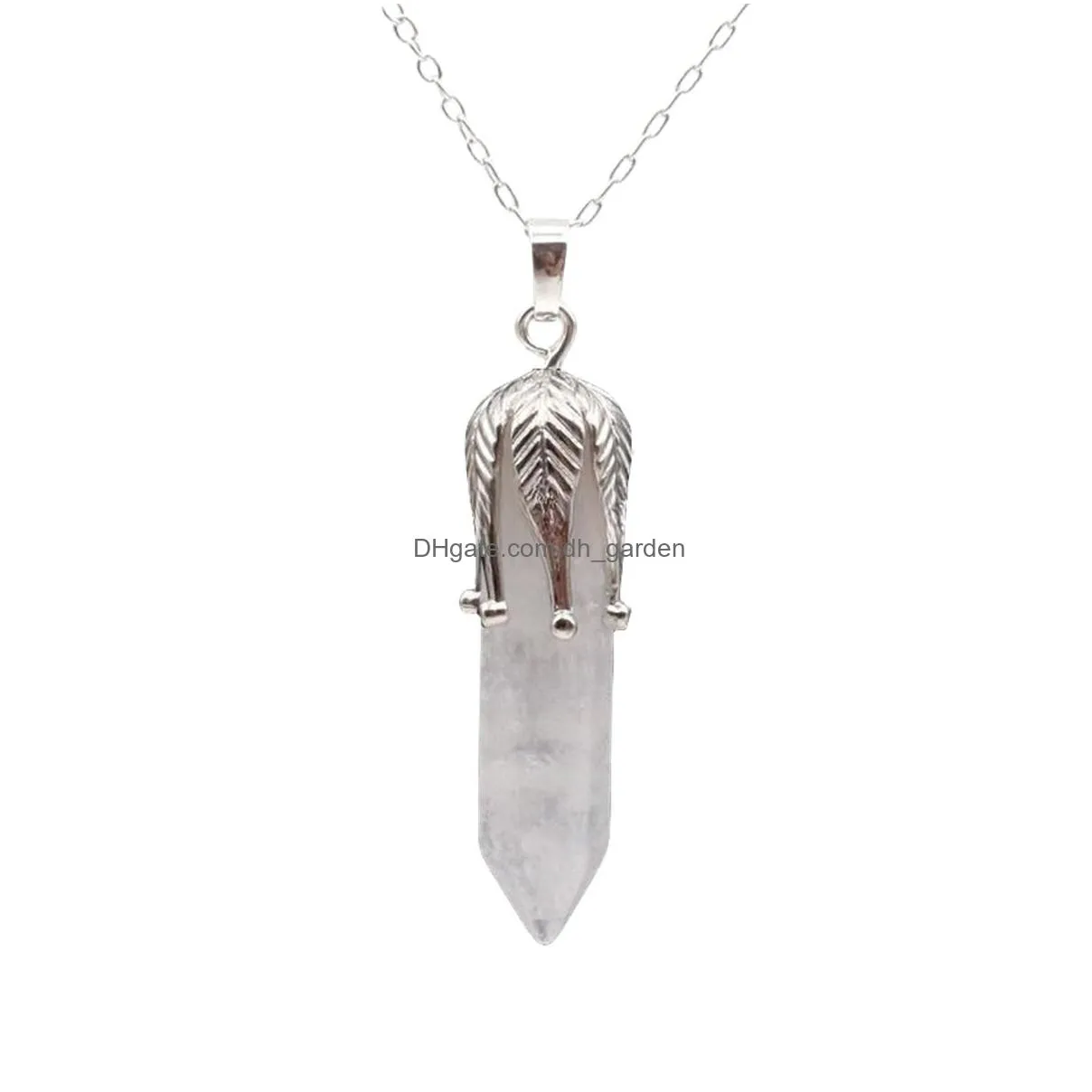 natural gemstone chakra spitutal crystal pendants wrapped healing stones hexagonal column pendant point bullet necklace jewelry