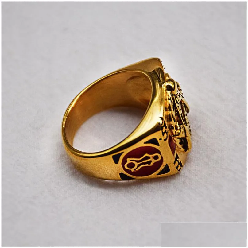 18k gold plating unique design ring 316 stainless steel men`s ring freemason jewel items masonic regalia rings with red stone and