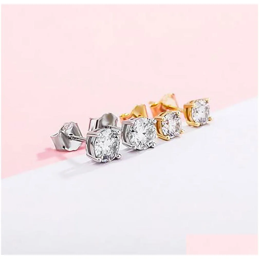 925 sterling silver round stud earrings 1 pair casual iced out diamond micro pave moissanite earring men women gift jewelry