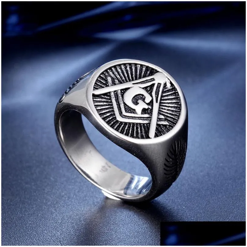 stainless steel silver freemason masonic ring jewel high quality polished fraternal association square compass free mason ring mason personality