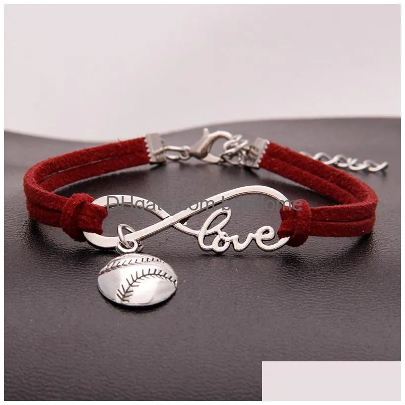 fashion softball baseball charm bracelets for women mens ball sports lover love infinity velvet wrap bangle diy jewelry in bulk