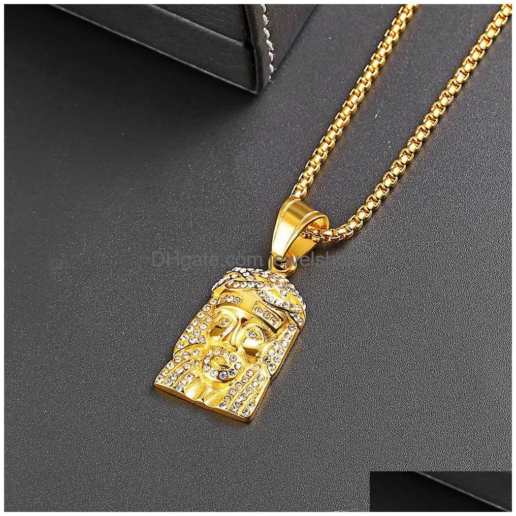 hip hop jesus piece necklace for mens iced out bling jesus head pendant gold chains fashion religion faith jewelry gift