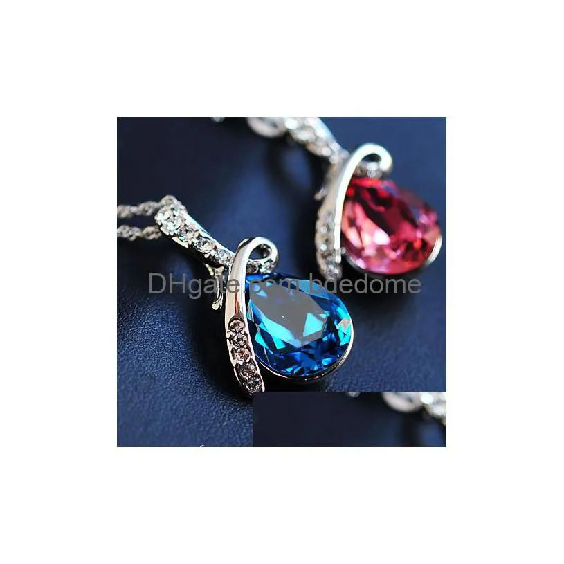luxury tear of angel crystal pendant necklaces for women water drop drip silver chains designer 2019 fashion jewelry in bulk