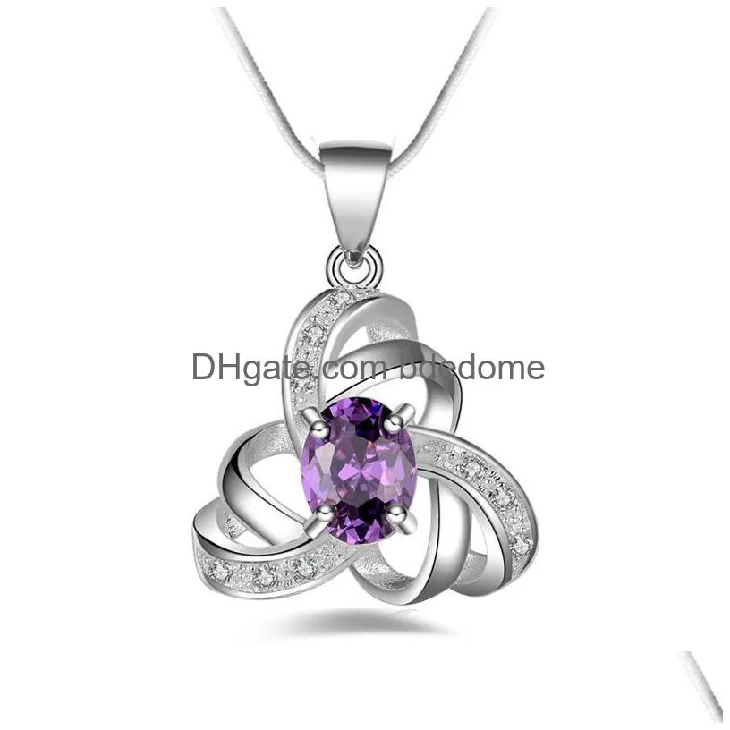 new 925 sterling silver necklace austrian crystal rhinestone cz diamond pendant snake chain for women ladies fashion jewelry