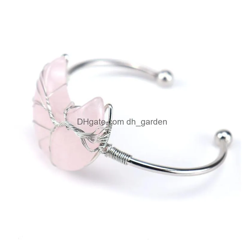 wholesale multiple shape rose quartz stone charm bracelet wire warp natural healing gemstone adjustable bracelet for women