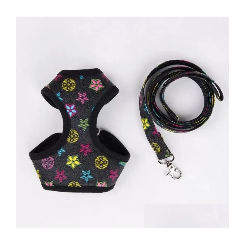  pet chest and back leashes leather dog harness leash set out walking dogs cats flower lead fashion pets supplies