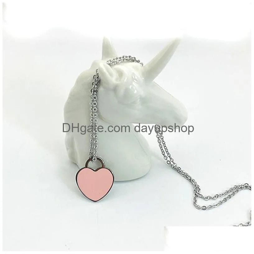 19mm heart necklace womens stainless steel fashion pendant pink green red couple jewelry valentine day gifts girlfriend wholesale