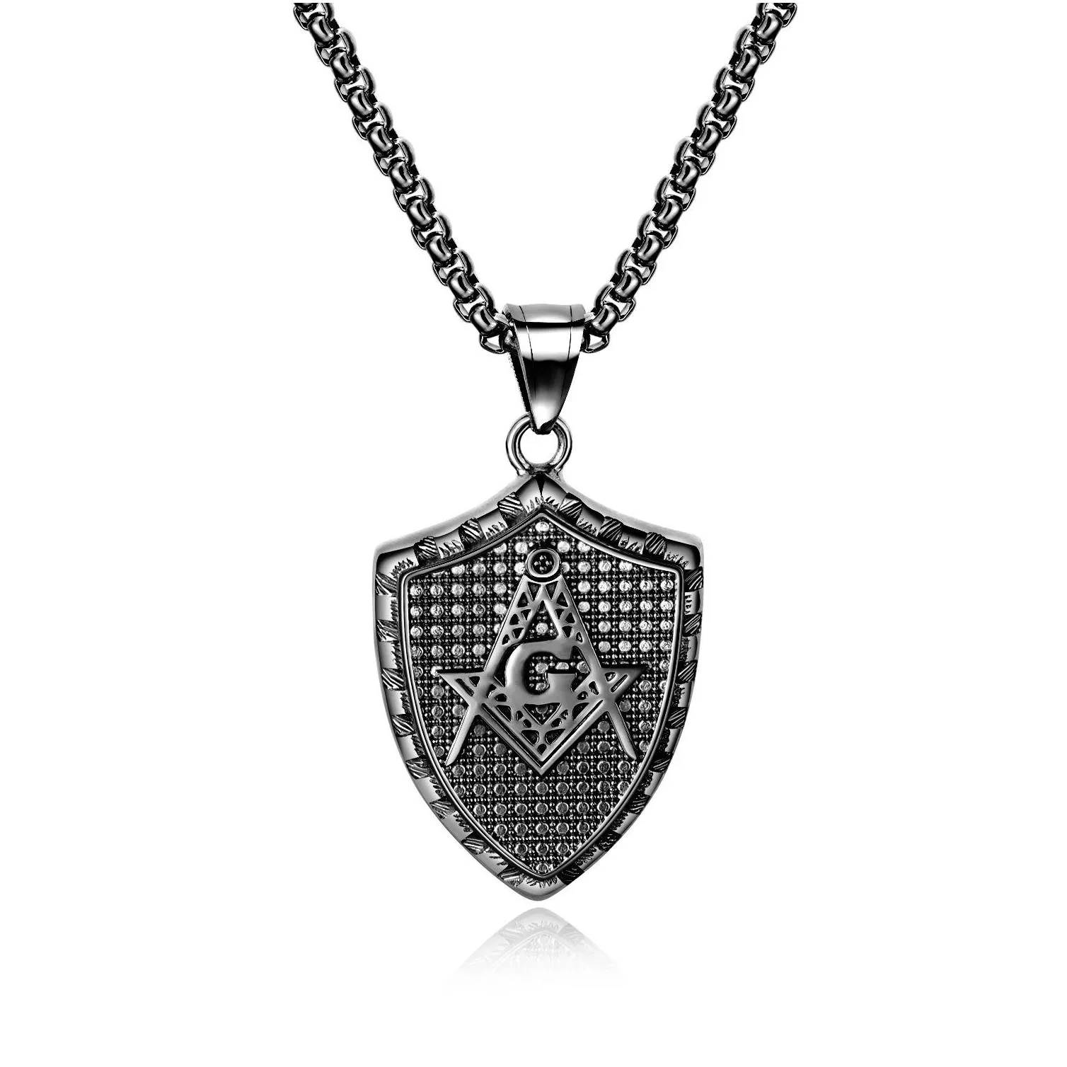 shield shape freemason masonic signet chain pendants ag emblem silver gold black punk free mason hip hop charm necklace jewelry men stainless steel high