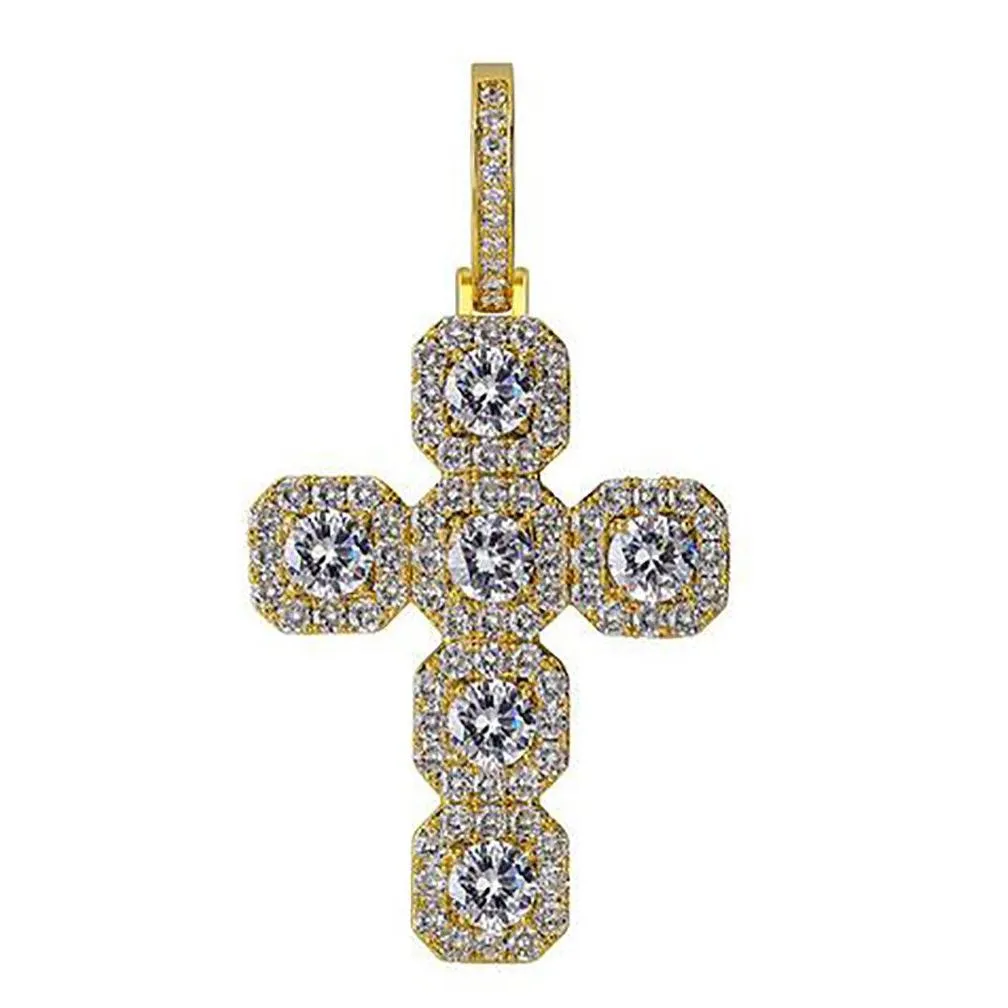 iced out cross pendant necklace diamond 14 white gold jesus retro style pendants micro pave cubic zirconia jewelry 63x37mm