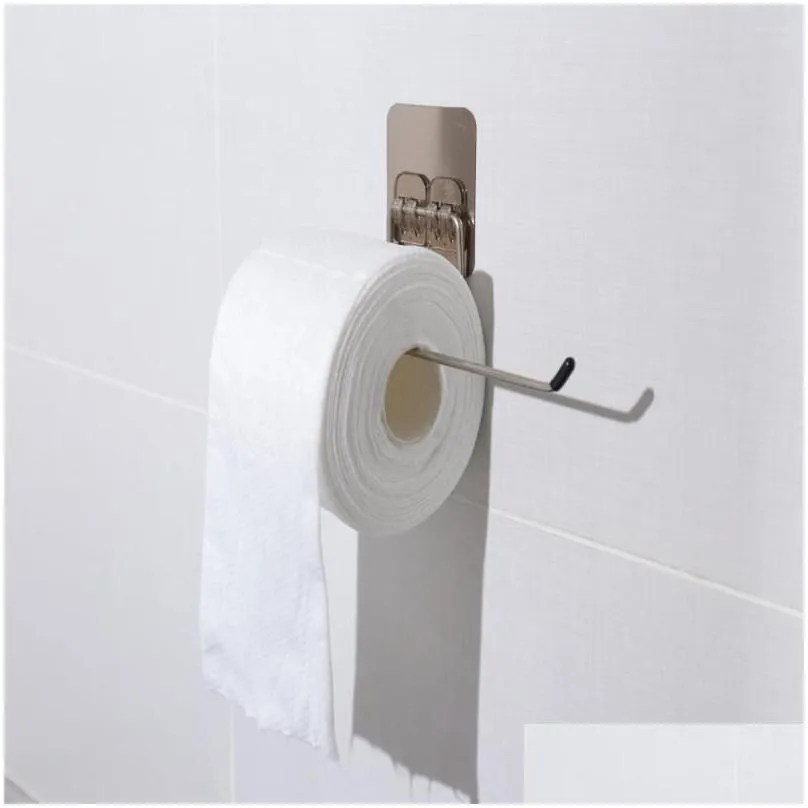 Hooks 2pcs Hanging Toilet Paper Holder Roll Punch Free Bathroom Towel Rack Stand Kitchen Home Storage