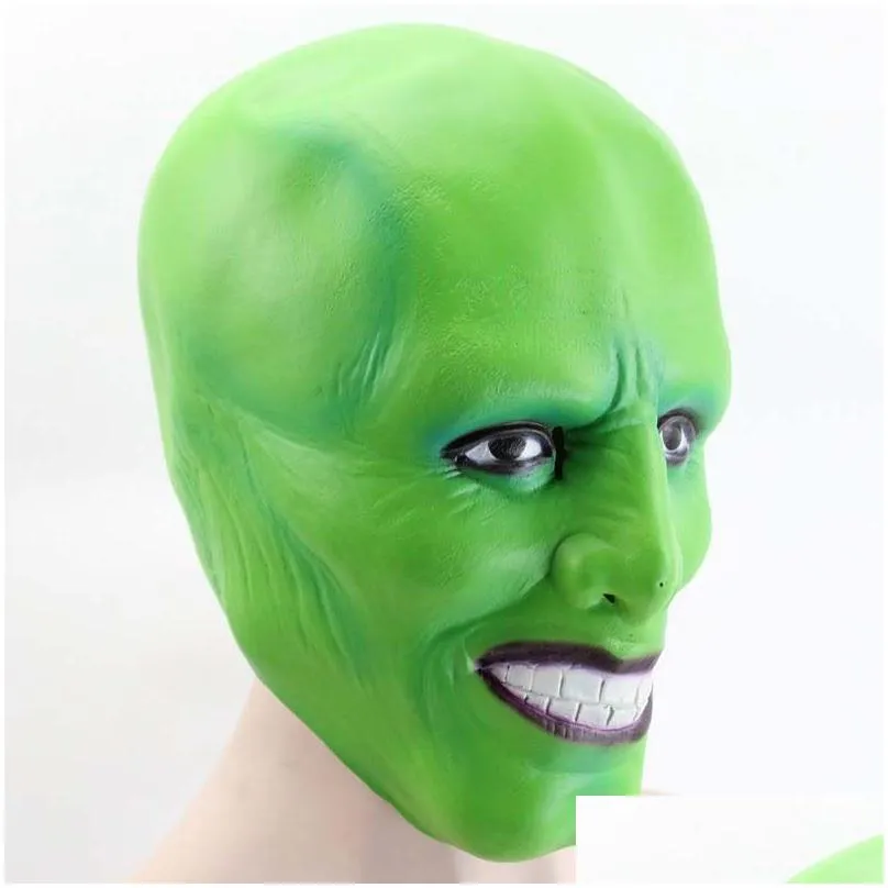 Movie The Mask Jim Carrey Cosplay Adult Latex Masks Full Face Green Makeup Halloween Performance Masquerade Party Costume Props