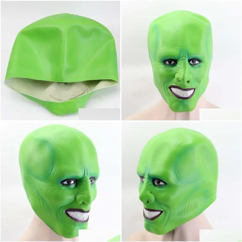 Movie The Mask Jim Carrey Cosplay Adult Latex Masks Full Face Green Makeup Halloween Performance Masquerade Party Costume Props