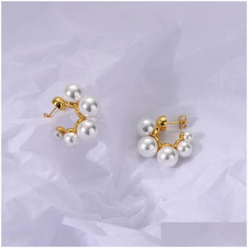 C-Shaped Pearl Earrings Stud Female Niche Design High-Quality Texture Sterling Silver Needle Retro Temperament Jewelry Gift