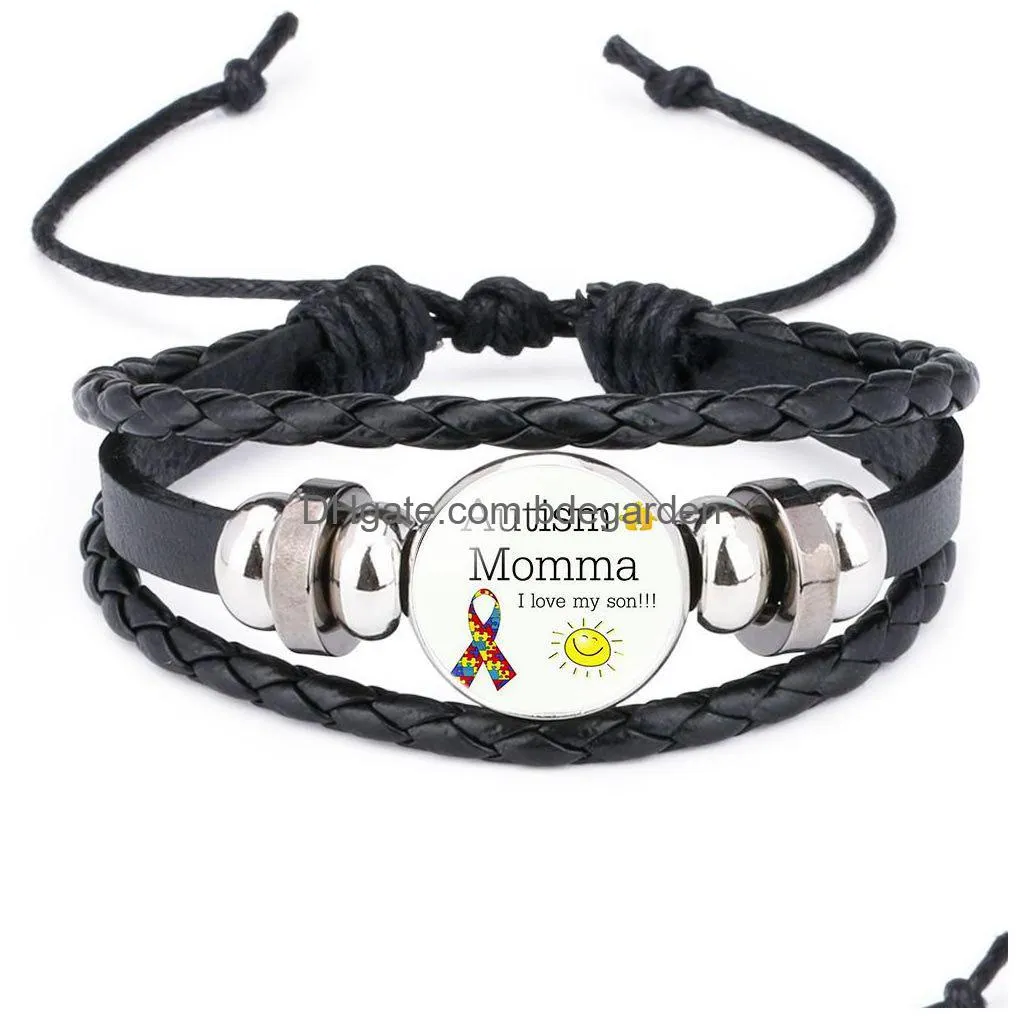 new kids autism awareness bracelets for children autism boy girl charm leather wrap wristband bangle fashion inspirational jewelry in