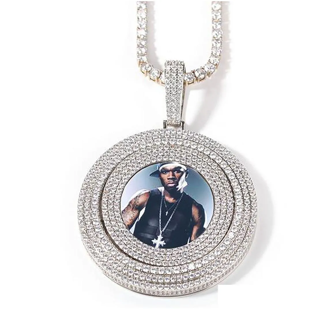 custom made rotatable photo pendant gold silver iced out spin ball necklace for men women gifts hiphop jewelry