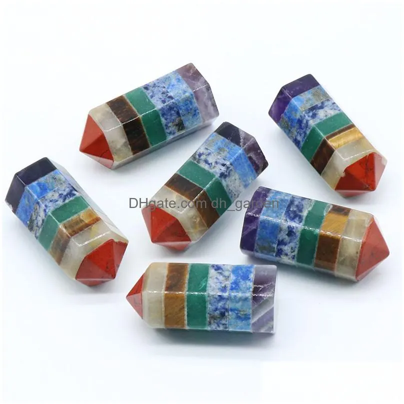 seven color gemstone 7 chakra pointed hexagonal column for energy healing and meditation