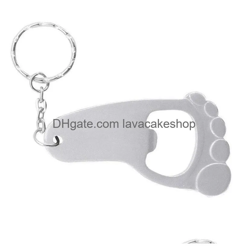 aluminium alloy foot shape bottle opener with keychain key tag chain ring accessories