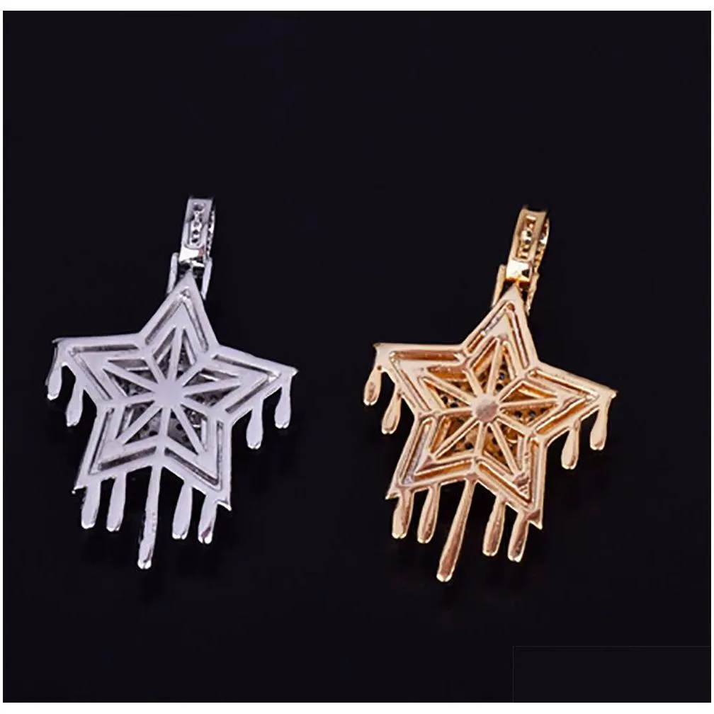 14k gold plated icy lab diamond star drip pendant men women with 24