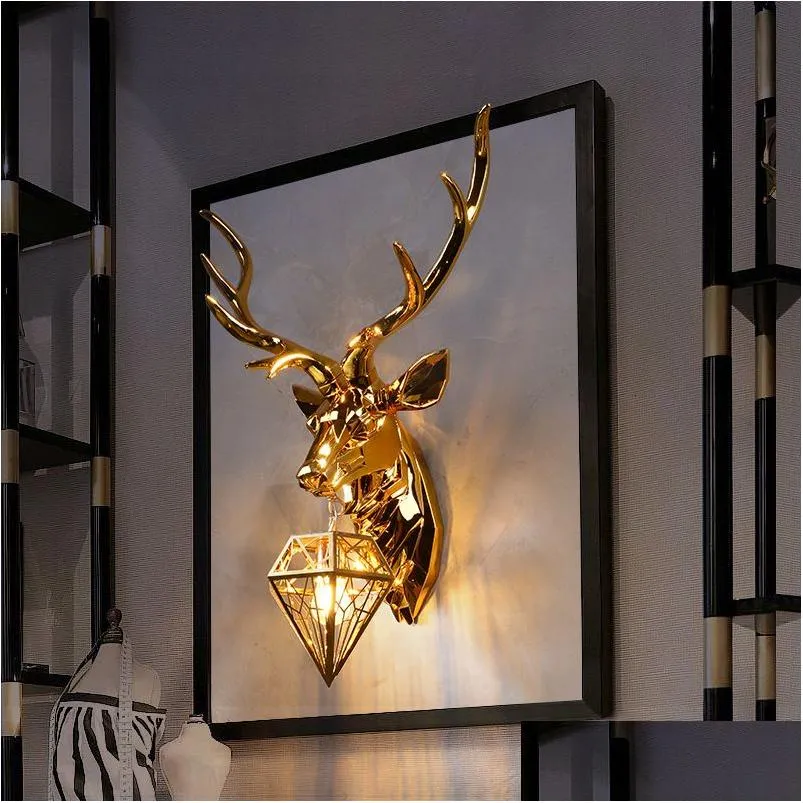 American Retro Gold Deer Wall Lamps Antlers Light Fixtures Living Room Bedroom Bedside Lamp Led Sconce Home Decor Luminaire