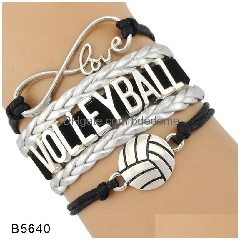 new volleyball shape charm sport bracelets for women men love infinity handmade braided leather rope wrap bangle fashion jewelry