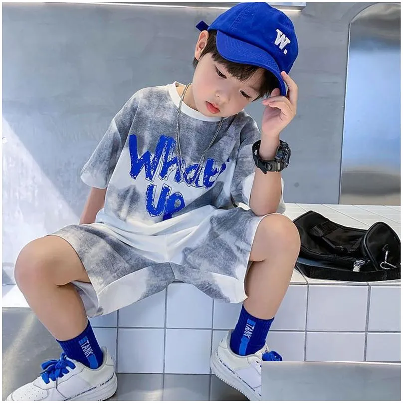 New Boys` t shirt two piece set Summer kids designer clothes childrens Short Sleeve Top Five Pants shorts Set Letters Printing kid