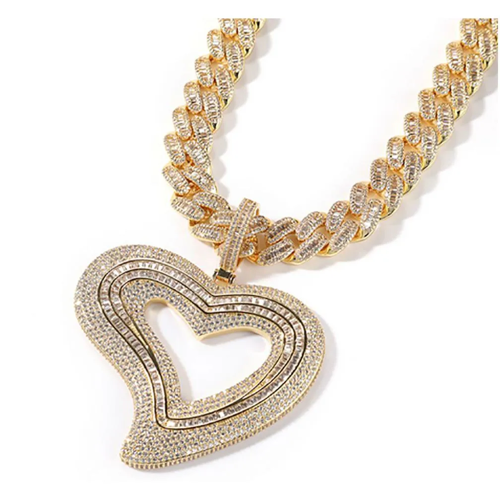 14k iced out heart pendant necklace with 3mm 24inch rope chain micro pave cubic zirconia hip hop men women jewelry