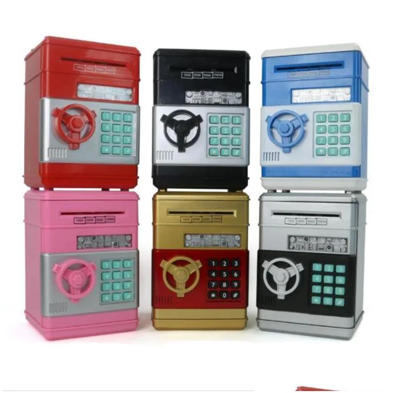 novelty games electronic password bank atm money box cash coin automatic deposit boxes for children