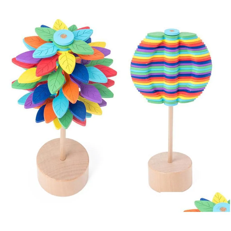 novelty games toys revolving wooden rainbow leaves wafer stick creative decompression toy for kids boy and girl