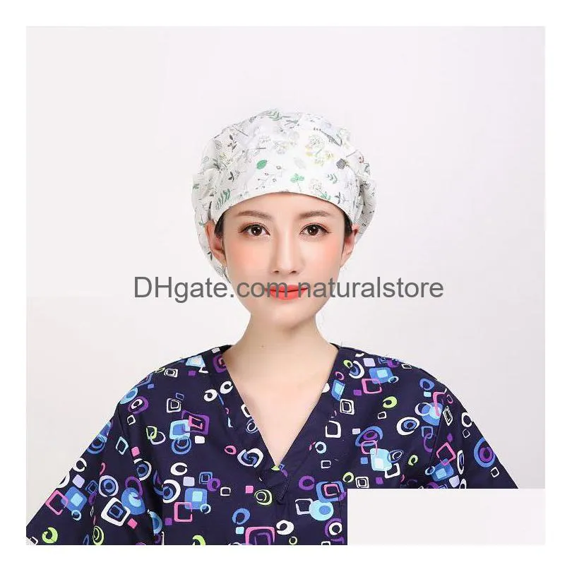 cotton scrubs beanie caps west-absorbent elastic section pet grooming nursing work hats lab flower print scrub hat