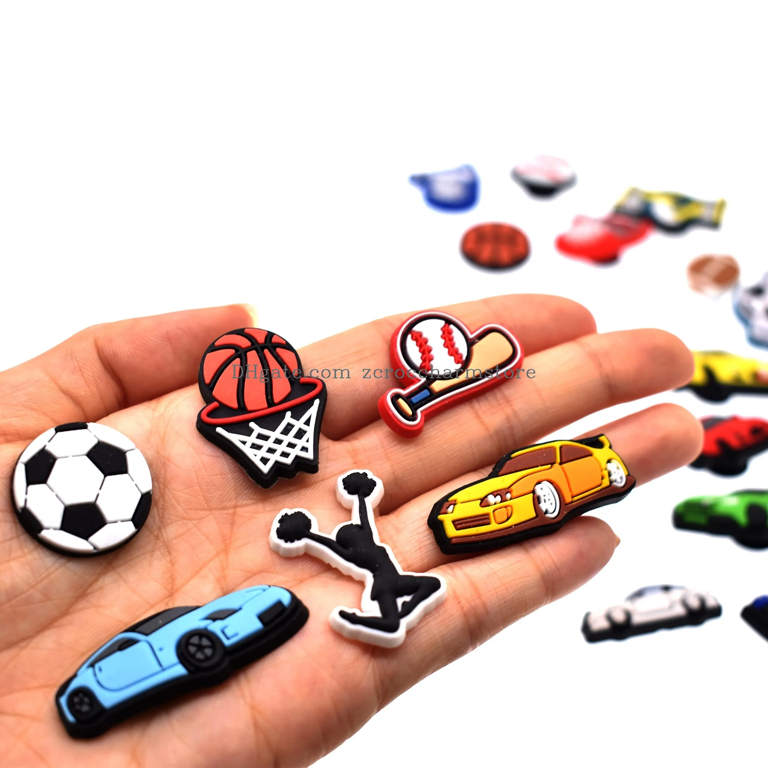 shinqear cool shoe charms pvc sports balls race car cheerleading mixed for clog sandals decoration shoes accessories for teen men and adults party favor birthday gifts