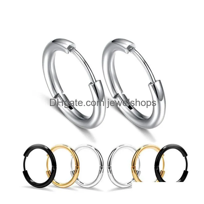 10-20mm circle hoop earrings for men s punk hypoallergenic stainless steel small big round ear bone buckle earring fashion jewelry