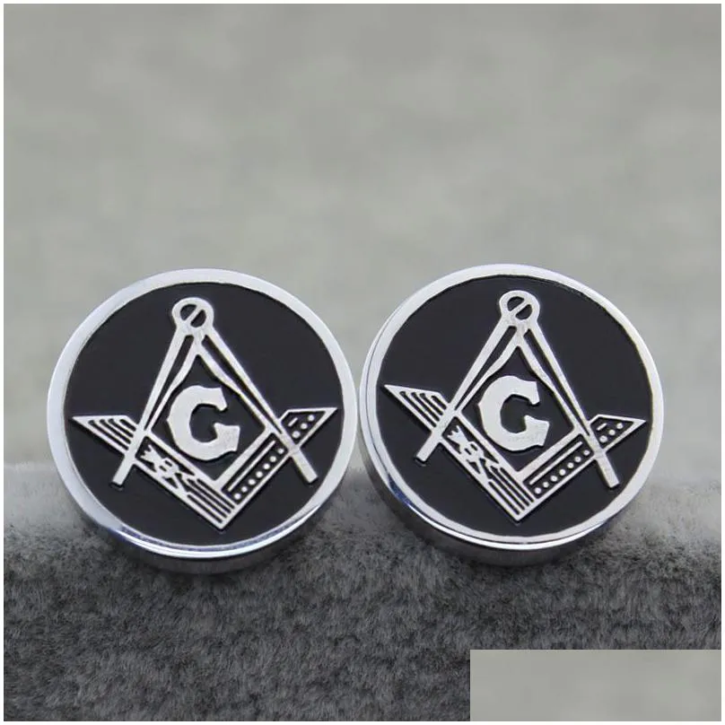 men`s silver masonic cuff links mens jewelry freemason mason symbol shirt cuff cufflinks with black oil drip wholesale factory