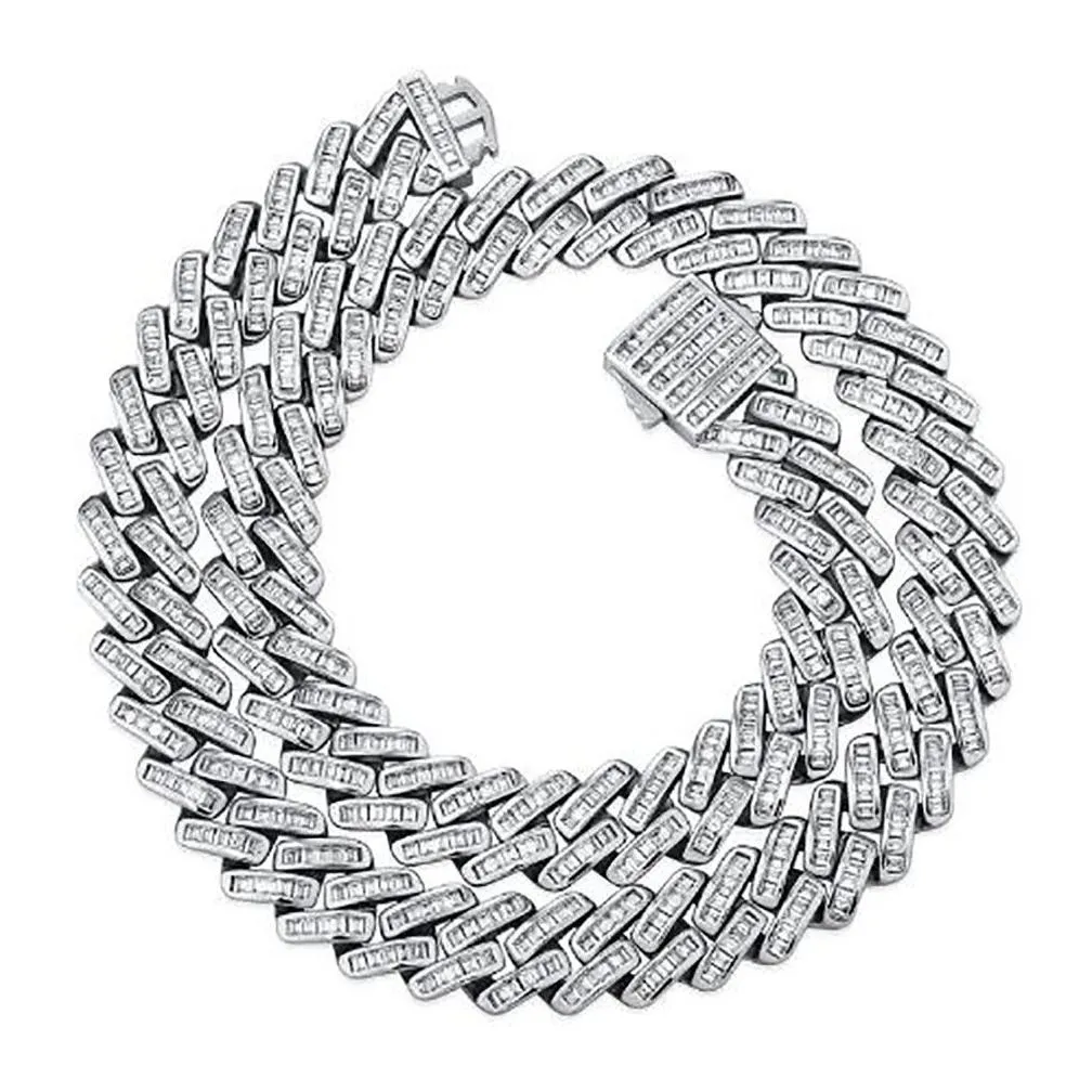 12mm mens  cuban link chain baguette iced sim diamond 14k white gold plated cubic zirconia jewelry 18