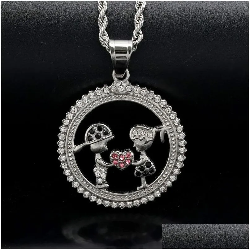 stainless steel silver gold boys and girls lovers necklace pendant hip hop women lady`s heats charm couple sweethearts love wedding engagement fashion