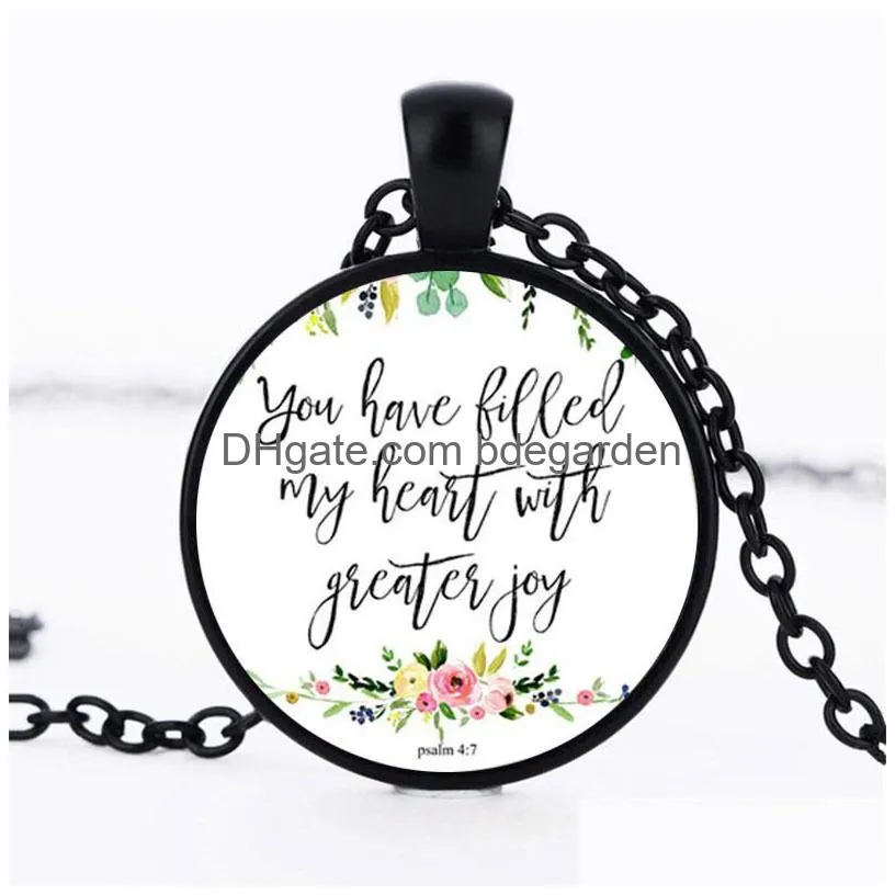 new scriptures flower necklaces for women men religion bible letter glass cabochons pendant chains fashion girls jewelry gift