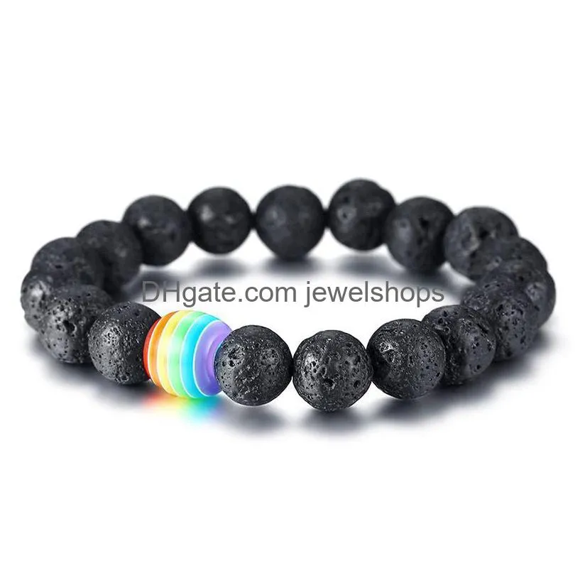 new lgbt rainbow sign charm 10mm beads bracelets for men women gay lesbian pride lava rock tiger eye natural stone chains diy jewelry