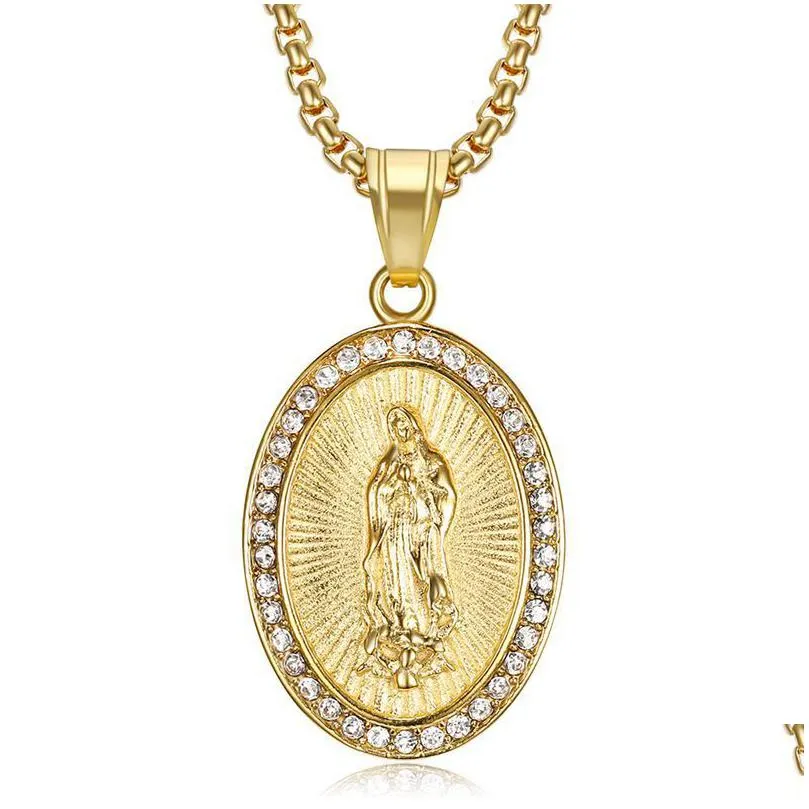 high quality 316 stainless steel the virgin mary status christian pendant hip hop madonna catholic guadalupe religious necklace