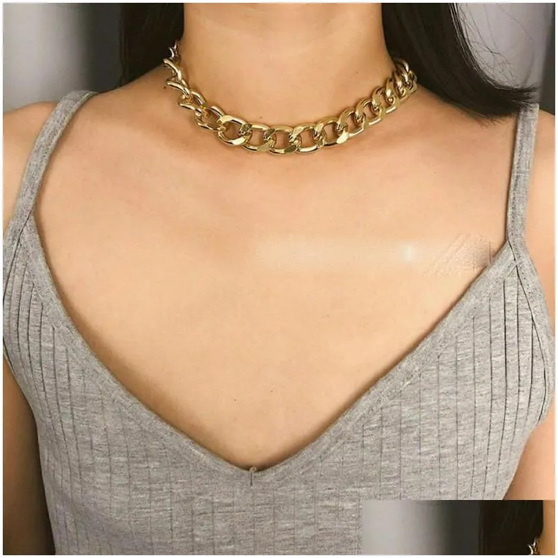 Punk  Cuban Choker Necklace Collar Statement Hip Hop Big Chunky Aluminum Gold Color Thick Chain Necklace Women Jewelry2675956