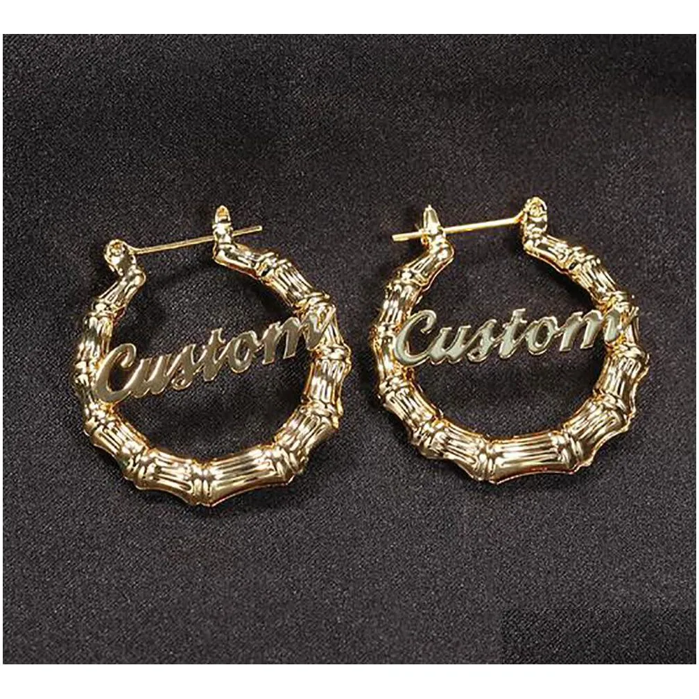 drxjewelry 30mm-100mm hiphop customized name earrings bamboo style stainless steel custom earring for women gift