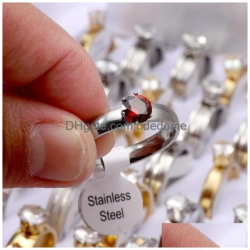 wholesale trendy zircon solitaire rings for women wedding engagement bride stainless steel ring jewelry in bulk mix color and size