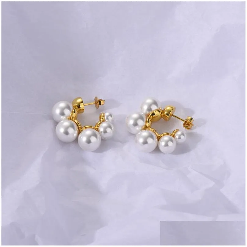 C-Shaped Pearl Earrings Stud Female Niche Design High-Quality Texture Sterling Silver Needle Retro Temperament Jewelry Gift