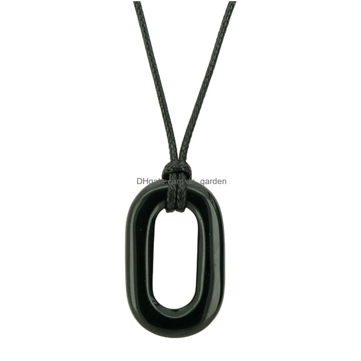 wholesale multiple healing crystal stones charm pendant 0-shape gemstones pendant necklace with black weave rope chain