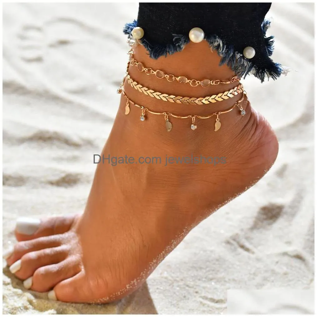 bohemian shell heart summer anklets set for women tortoise ankle bracelets girls barefoot on leg chain female jewelry gift