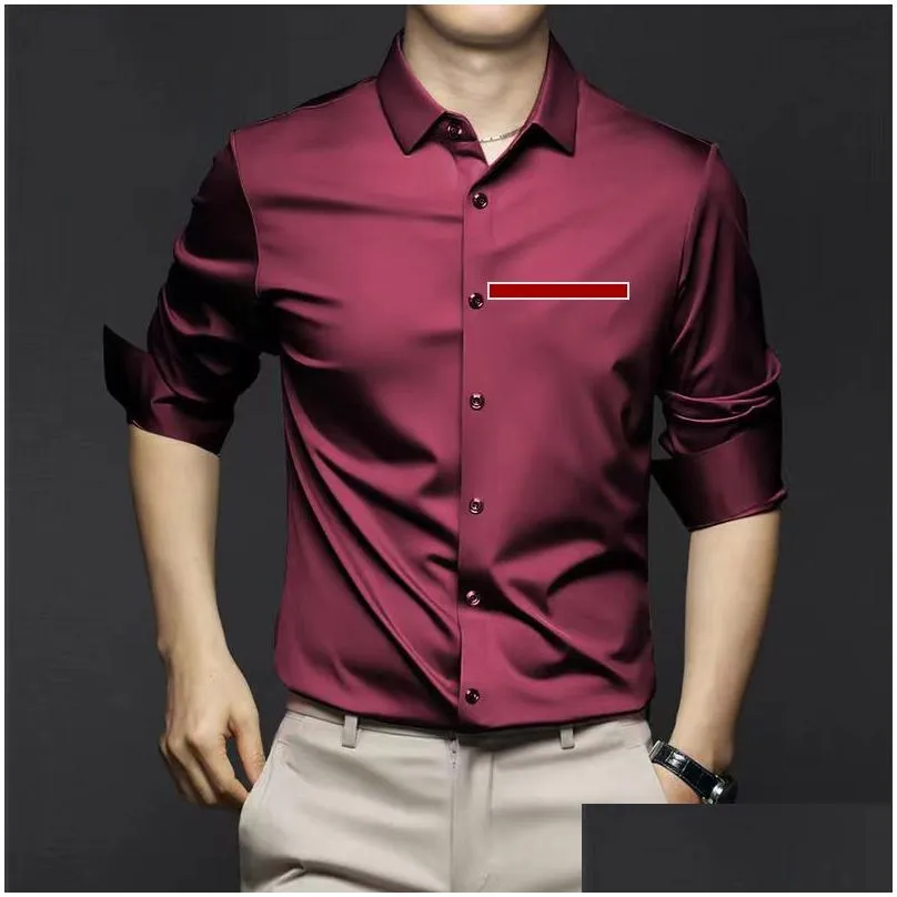 casual mens shirts designer polos long sleeve autumn spring man shirt tops breathable ice silk