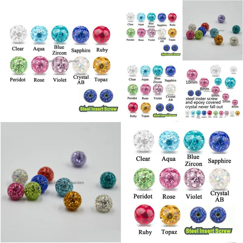 crystal ferido epoxy balls piercing body jewelry replacement for belly button navel lip ring tongue barbells insert steel screw