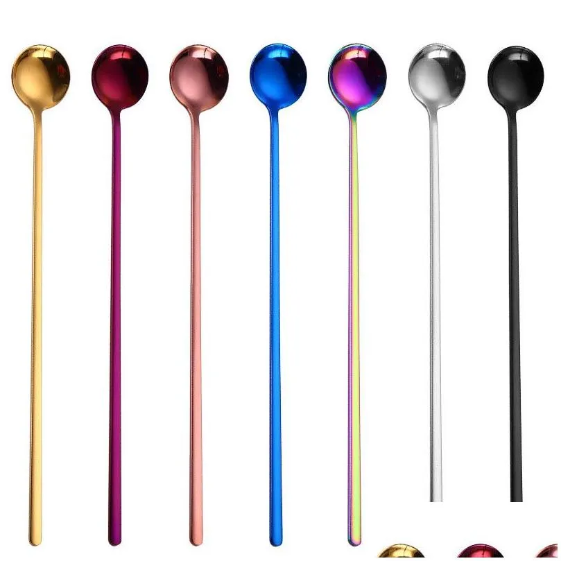 UPDATE Stainless Steel Coffee Scoops With Long Handle Colorful Kitchen Coffee Stirring Spoon Ice Cream Dessert Tea tools