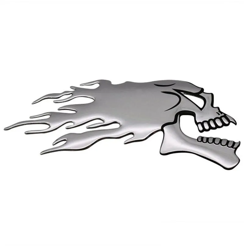 2pcs/pair 3d chrome ghost fire skull head auto motorcycle car sticker emblem decals for haley honda kawasaki suzuki