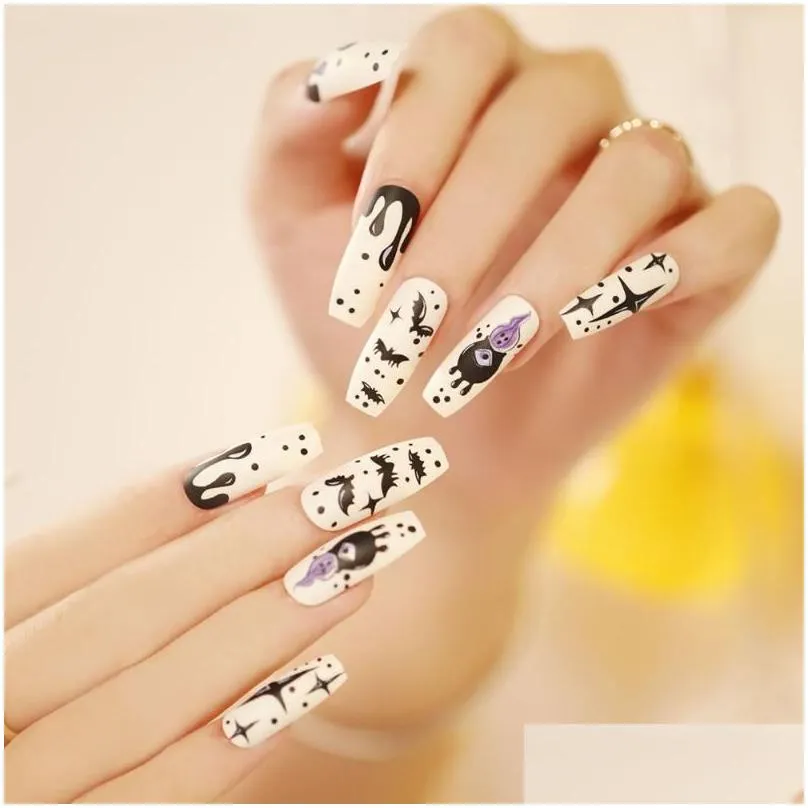 False Nails 24Pcs/box Ballerina Stiletto With Halloween Style Design Detachable Nail Tips Coffin Manicure Patches Press On