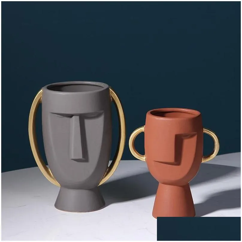 nordic ins luxuxy abstract ceramic human face vases flower pot creative and simple modern home crafts soft decoration ornaments